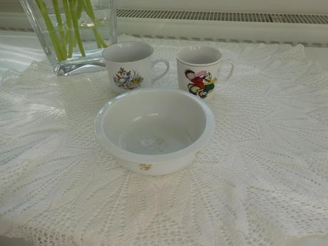 Hrnčeky detské+miska, porcelán, 