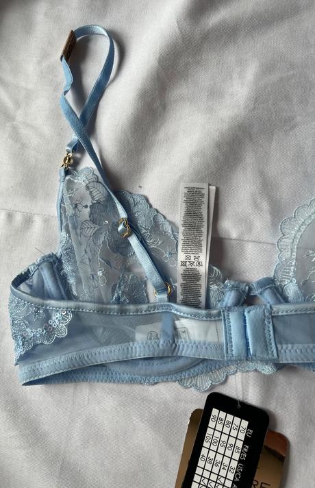 Nová bledomodrá čipkovaná podprsenka, 75 b, 75b