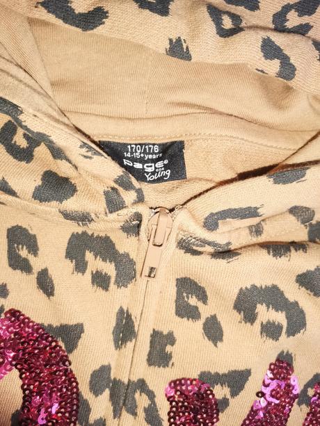 Leopardová mikina s trblietkami na zips veľ. 176, takko,176