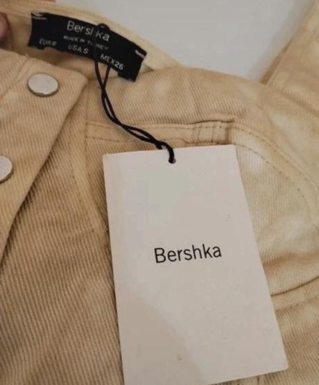 Bershka denim corset crop top beige, bershka,34 / xs