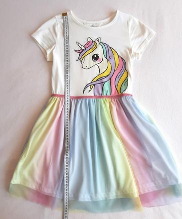 Krásne šaty 134/140 s jednorožcom v top stave, h&m,140