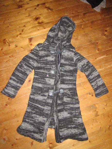 Melírovaný prechodný vlnený kabát s kapucňou, s