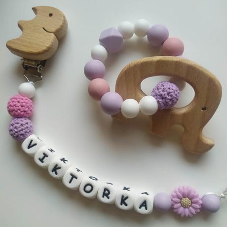 Retiazka na cumlík s menom a hryzadlo sloník, 