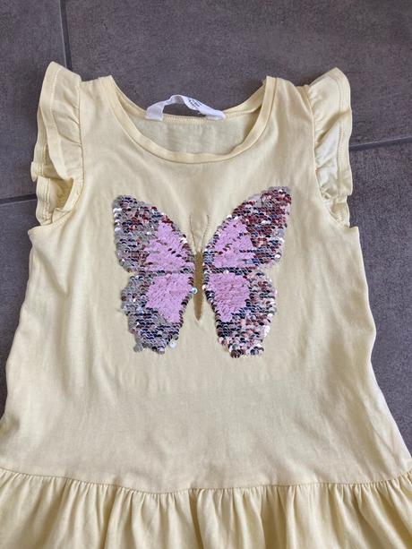 Šaty s flitrovým motýľom, h&m,110