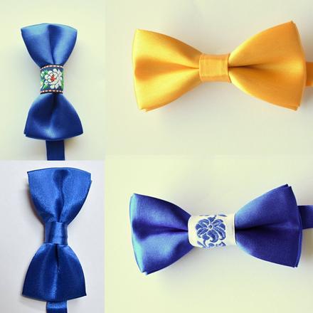 Detský saténový motýlik, modrý / žltý,