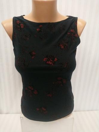 Elastický čierny top, červený vzor, france, xs/s, s