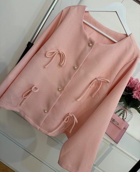 Ružový elegantný kabátik perličkové gombíky, 4xl