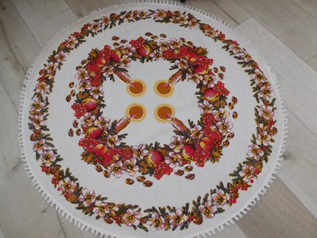 Vianočný obrus bavlnený 95 cm priemer tmavší, 