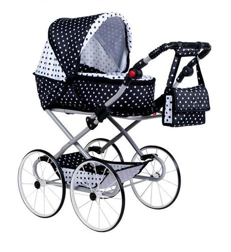 Detský retro kočík pre bábiky 2v1 bielo-čierny,