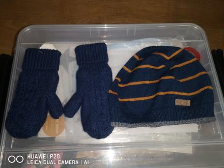 Čiapka modrá s horčicvými pasikmi, h&m,80