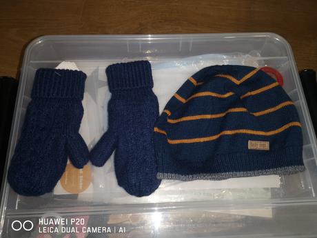 Čiapka modrá s horčicvými pasikmi, h&m,80