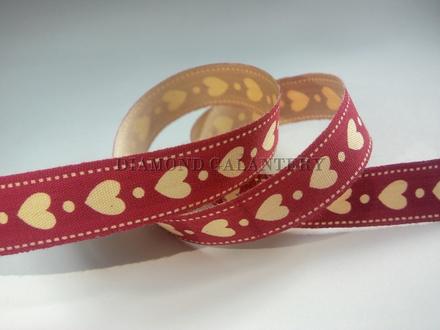 Bavlnená stuha 15 mm - srdiečka vínové,