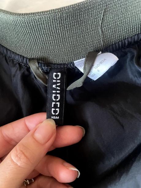 Khaki zelená saténová bombera, xs, h&m,xs