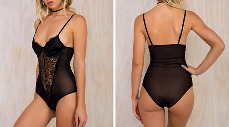 Elegantné čierne čipkované body, lingerie body, s