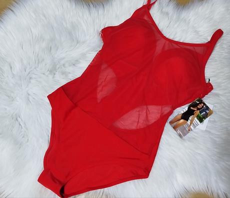 Dámske luxusné plavky červené so sieťkou, 36 - xxxl