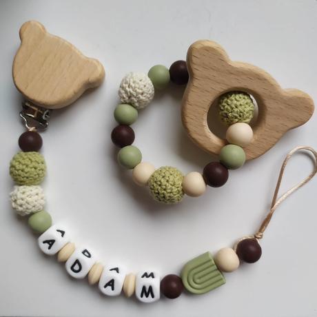 Retiazka na cumlík s menom a hryzadlo medveď, 