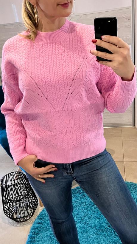 Dámsky sveter zo vzorovaného úpletu ružový (uni), l / m / s / xl