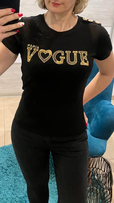 Dámske tričko s nápisom a flitrami čierne (s/m), m / s