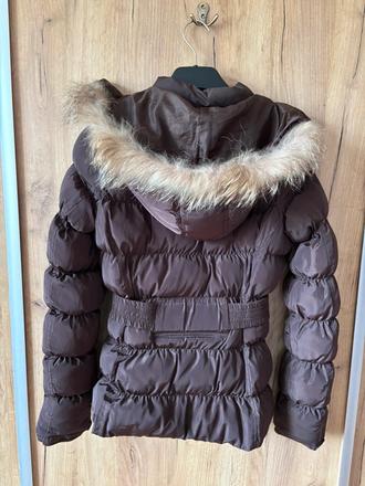 Hnedá zimná vetrovka s pravou kožušinkou, xs