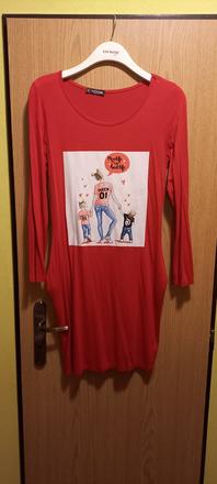 Nenosené červené bavlnené šaty mama s detmi, 
