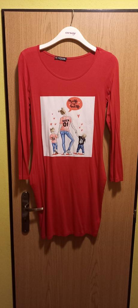 Nenosené červené bavlnené šaty mama s detmi, 