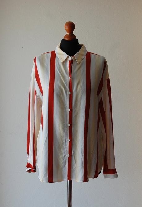 Štýlová oversize košeľa s červenými pruhmi, yessica,m