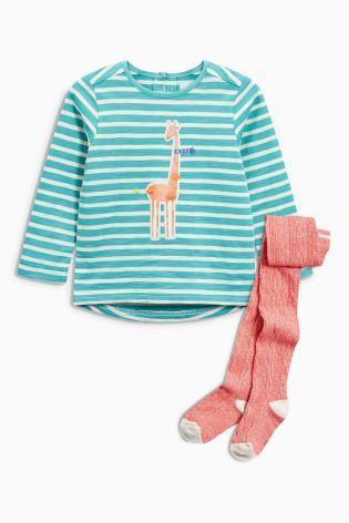 Tričko so žirafou + pančuchy, next,98