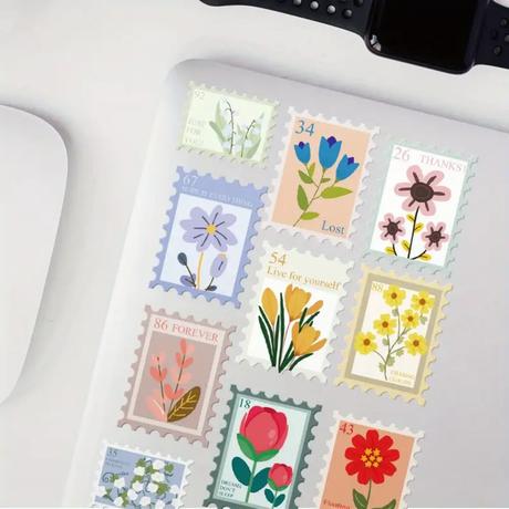 Samolepky poštové známky s kvetmi 20ks, 