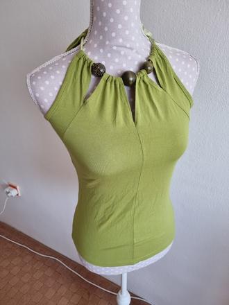 Jablkovozelený top vertus s korálkami 38, 38