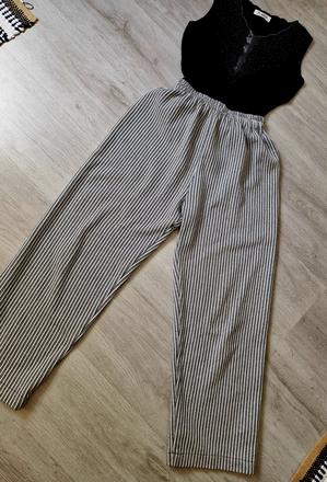 Široké čiernobiele nohavice s vysokým pásom, l