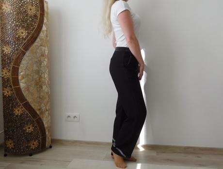 Elegantné nohavice so saténovým pásom, 36v,, 36