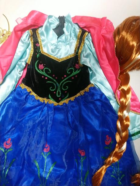 Kostým anna šaty pelerína, mega set, vlasy, 98-110,