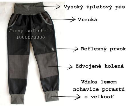Uni, jarné softshellky s vreckami a kolenami, 104 - 152