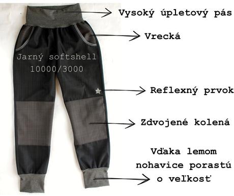 Uni, jarné softshellky s vreckami a kolenami, 104 - 152