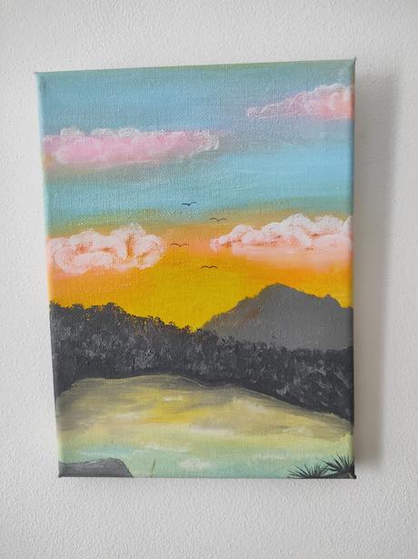 Malovany obraz zapad slnka 18x24cm, 