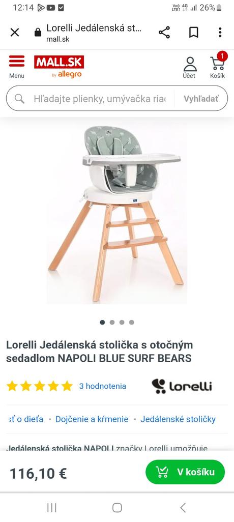 Detská jedálenská stolička lorelli, lorelli