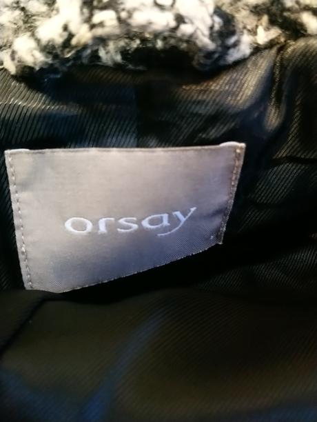 Čierno bielosivý acrylovo vlnený kabát orsay 36/38, orsay,38