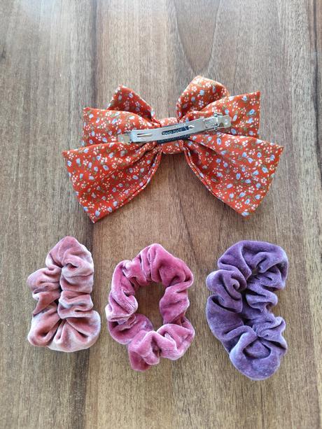 Textilné gumičky do vlasov a spona mašla, sada, 