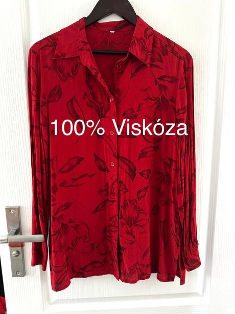 Červená viskózová košeľa so sivými kvetmi, xl