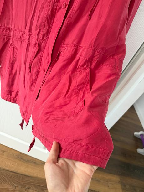 Hodvábna bunda parka vintage, malinovo červená,,