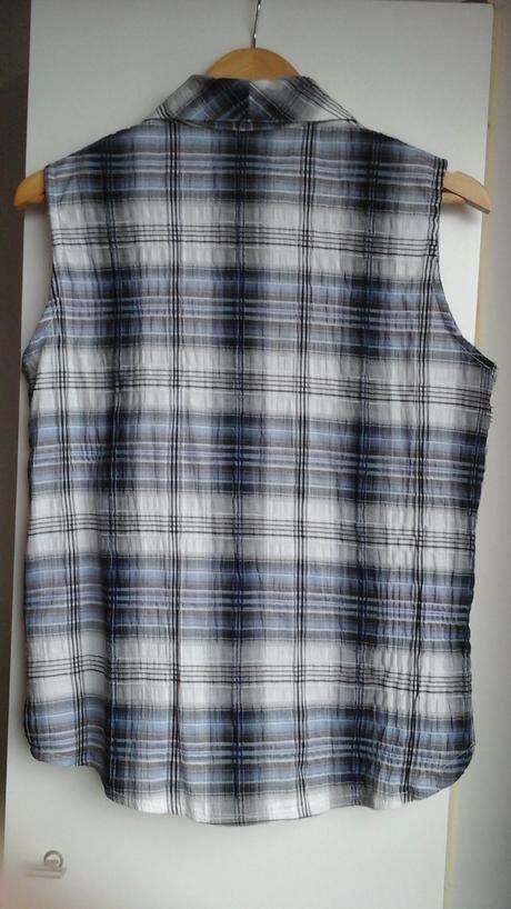 Modro-sedo-biela karovana kosela bez rukavov, m