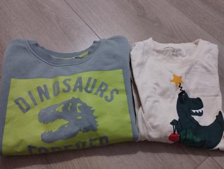 Mikina+tričko s dinosaurami, h&m,134