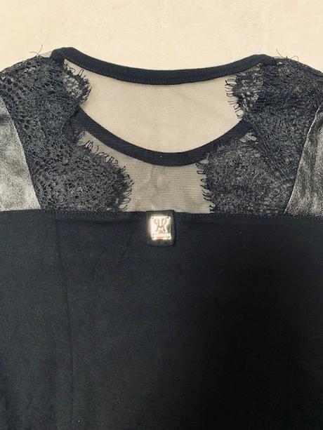 Čierny top s čipkou a koženkou zn. magenta, m