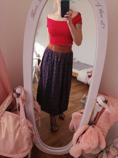 Dlhá sukna potlač kvety s opaskom, h&m,s