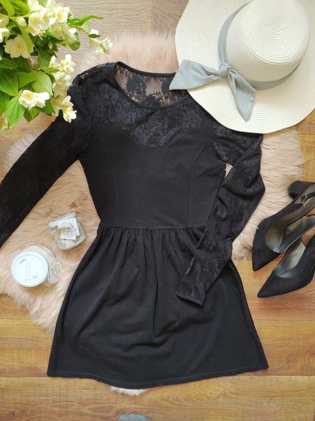 Čierne šaty s čipkovaným rukávom, only,xs
