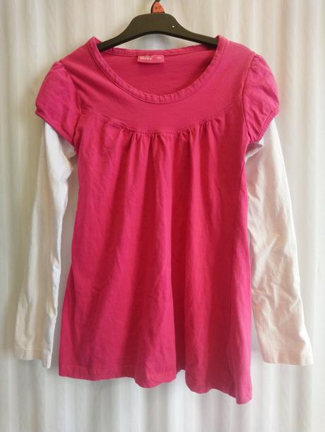 Dievčenský ružovo biely top, okay, 146-152, okay,152