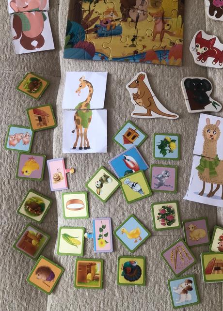 3x puzzle, kartičky so zvieratami,