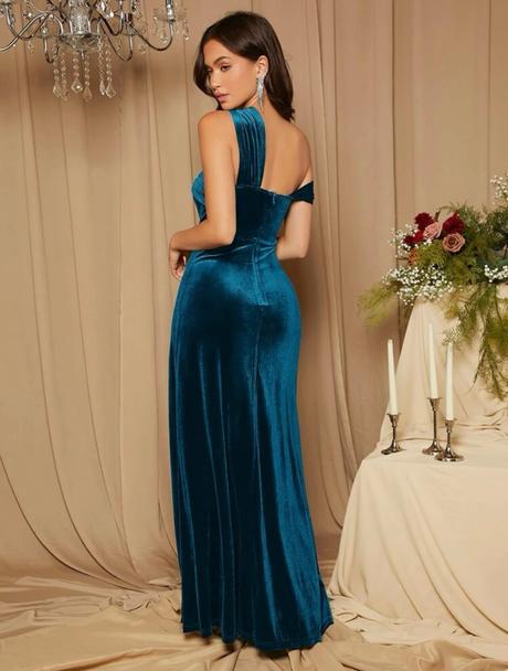 Smaragdove, modre velúrové saty, 164 - xs