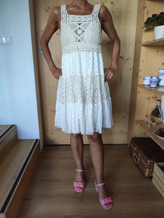 Biele šaty celo-čipkované, nádherné, veľ. m, m