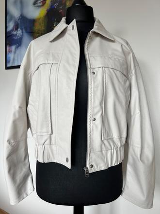 Biela kožená bomber bunda, bershka,m